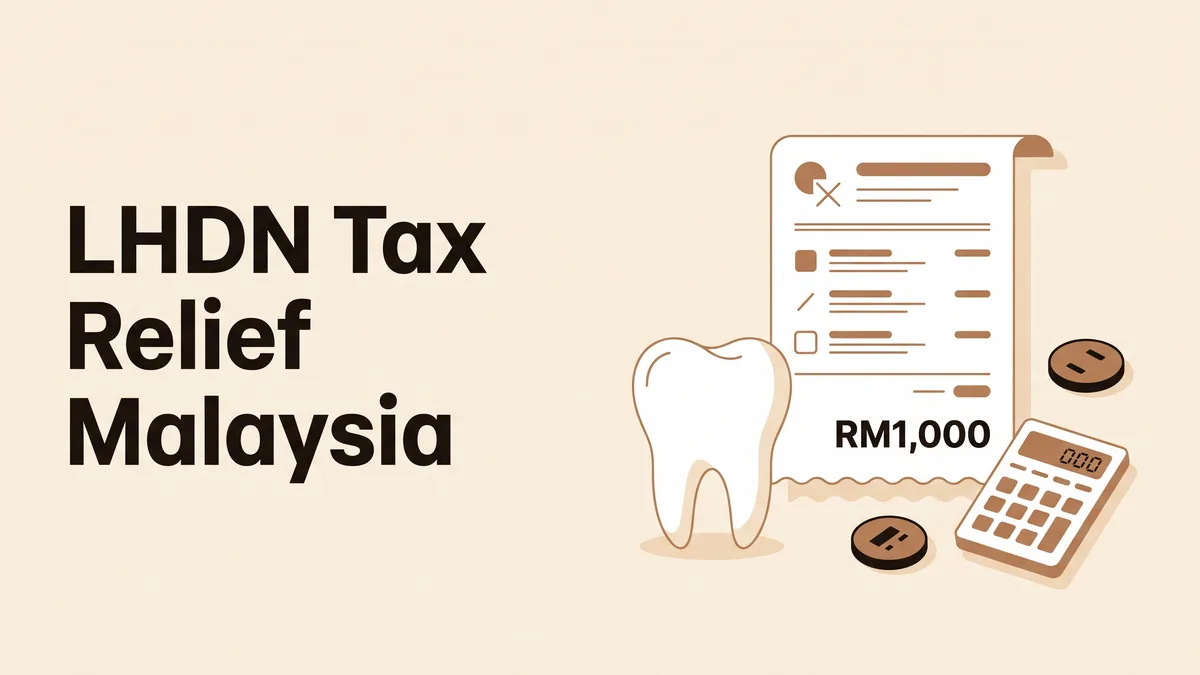 Illustration of a tooth beside an itemised dental receipt showing RM1,000 tax relief
