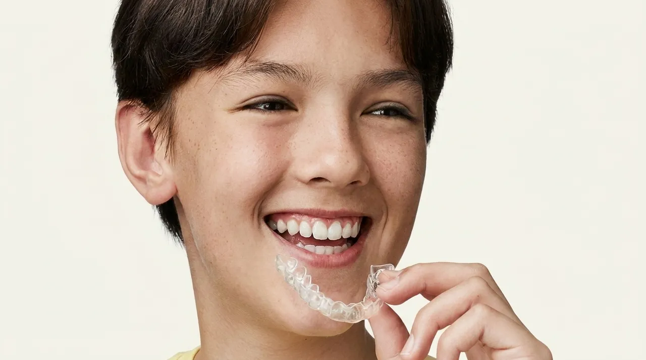Child wearing Angel Aligner KiD clear aligners